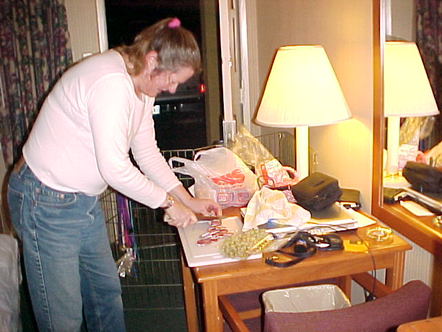 Carol setting up snacks