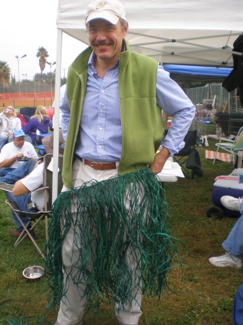 Bruce testing grass skirt